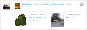 Na webu lze sledovat, co jsem na daném místě dělal. Zde jsem dostal nějaká zavazadla a udělal fotku.