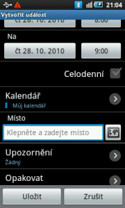 Kalendář nabízí jako výchozí uložení do telefonu