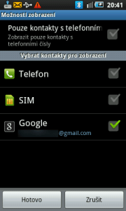 Galaxy 3 neumí vybrat složky kontaktů z GMailu