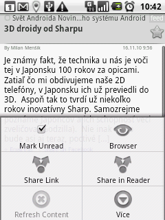 Menu aplikace NewsRob