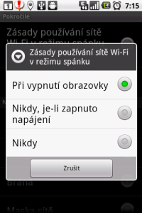 Změňte politiku spánku WiFi