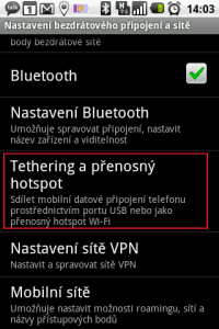 Sekce Tethering a přenosný hotspot