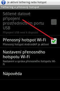 Aktivace režimu přenosný hotspot Wi-Fi