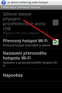 Aktivace režimu přenosný hotspot Wi-Fi