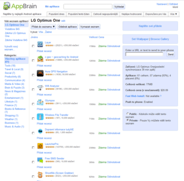 Webové rozhraní AppBrain