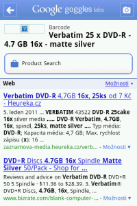 Google Goggles: Vyhledání produktu podle čárového kódu