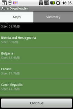 Můžete si zvolit jen ty země, které potřebujete. Česko zabere na kartě 47,7 MB
