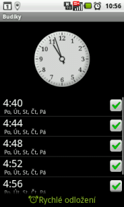 Seznam nastavených budíků