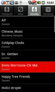 Seznam skladeb v telefonu