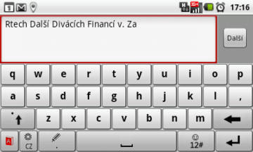 Klávesnice TouchPal v režimu na šířku - klasická QWERTY