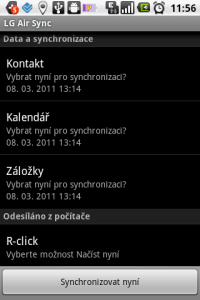 Nastavit synchronizaci LG Air Sync můžete provést v telefonu