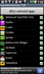 Advanced Task Killer zabíjí procesy jediným tapnutím