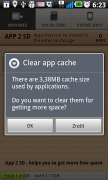 APP 2 SD čištění cache