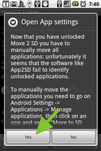 Upozornění, že App 2 SD a podobné aplikace nemusí fungovat správně