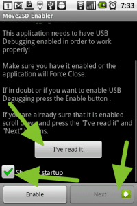 Úvodní obrazovka aplikace Move2SD Enabler