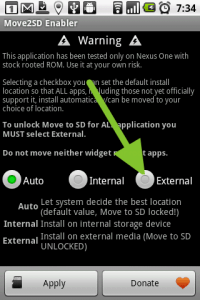 Volbou External zpřístupníte přesun aplikací na SD kartu