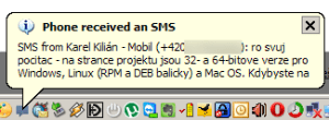 Upozornění na došlou SMS