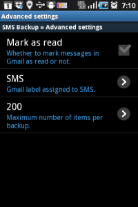 Pokročilé nastavení SMS Backup