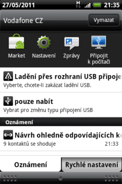 Notifikační oblast s přístupem k naposledy spuštěným aplikacím