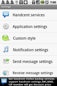 Nastavení aplikace Handcent SMS