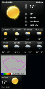 Všech pět widgetů aplikace Meteoservis