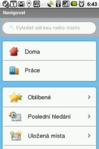 Nabídka pro zadání místa, kam chcete být navigováni