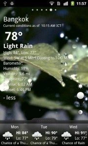 Hlavní okno aplikace GO Weather (obrázek je z Android Marketu, neboť náš program pro zachycení obsahu obrazovky nesejmul animaci)