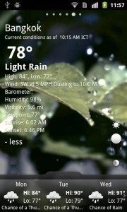 Hlavní okno aplikace GO Weather (obrázek je z Android Marketu, neboť náš program pro zachycení obsahu obrazovky nesejmul animaci) Hlavní okno aplikace GO Weather (obrázek je z Android Marketu, neboť náš program pro zachycení obsahu obrazovky nesejmul animaci)