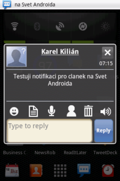 Handcent SMS: Notifikační okno