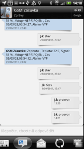 Přehled dosavadní SMS konverzace s kontaktem