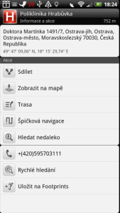 Místo můžete sdílet, zobrazit na mapě, nechat si ukázat cestu, nebo se dovést navigací