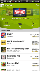 Android Market slouží ke stahování, aktualizaci a nakupování aplikací