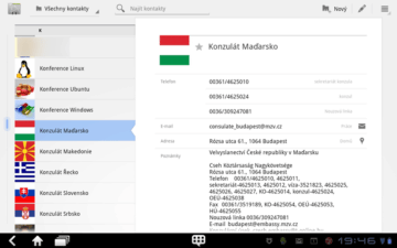 Kontakty jsou prezentovány ikonou, jménem a příjmením, po výběru se v pravé části obrazovky zobrazí veškeré informace Kontakty jsou prezentovány ikonou, jménem a příjmením, po výběru se v pravé části obrazovky zobrazí veškeré informace