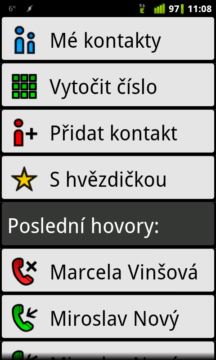 Rozkliknuté talčítko "hovory" Rozkliknuté talčítko "hovory"