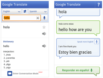 Google Translate – konverzační mód Angličtina-Španělština