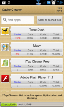 Cache Cleaner slouží k vymazání cache aplikací