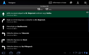 Google Navigace - výpis trasy
