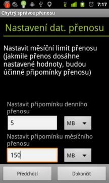 Nastavení limitů pro mobilní data