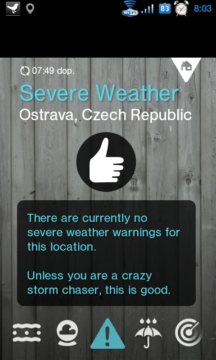 Tato obrazovka by měla ukazovat varování a upozornění na nepříznivé meteorologické jevy