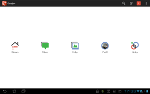 Na tabletu je prostředí aplikace Google+ poněkud roztahané