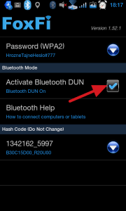 Zatržítkem Activate Bluetooth DUN zapnete tethering přes BT