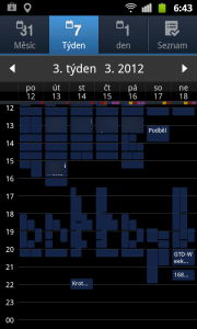 Týdenní pohled na kalendář není moc vypovídající