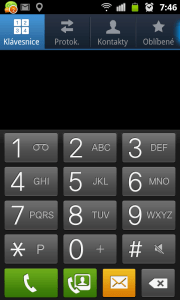 Klávesnice slouží k přímému zadávání telefonních čísel i k vyhledávání