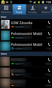 Protokol obsahuje chronologicky seřazený výpis všech přijatých, nepřijatých, odmítnutých a volaných kontaktů