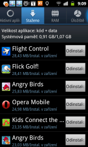 Sekce Staženo zobrazuje se zde totiž seznam nainstalovaných aplikací