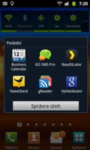 Delším podržením tlačítka Domů vyvoláte dialog se seznamem posledních šesti spuštěných aplikací