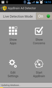 Úvodní obrazovka aplikace AppBrain Ad Detector