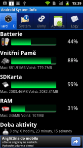 Takto reportuje paměť Android System Info