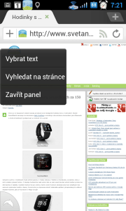 Dlouhé tapnutí na stránce vyvolá kontextové menu.
