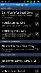 V nastavení GPS najdete tři možnosti